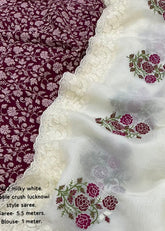 Lucknowi style embroidery saree.